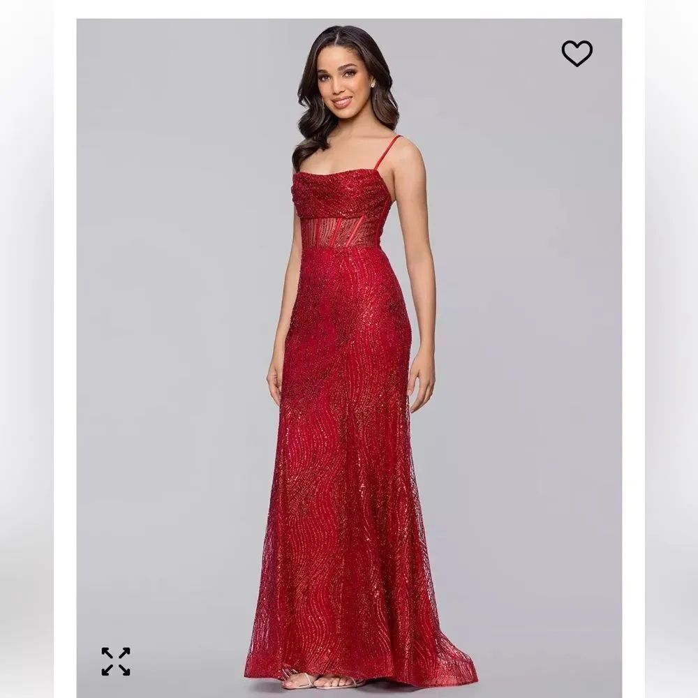 New Red Blondie Nites Sequined Glitter Corset Ball Gown size 1